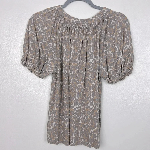 Maeve Anthropologie Women’s XS Tan Linen Leopard Puff Sleeve Top - Picture 2 of 9